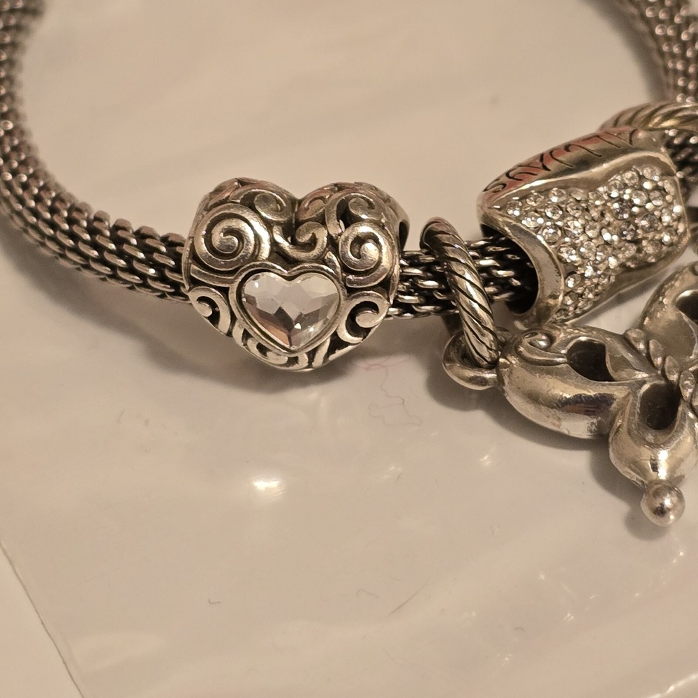 Brighton Beverly Glam Mesh Silver Charm Bracelet Hearts Butterfly Las Vegas 7.25 - Picture 12 of 16